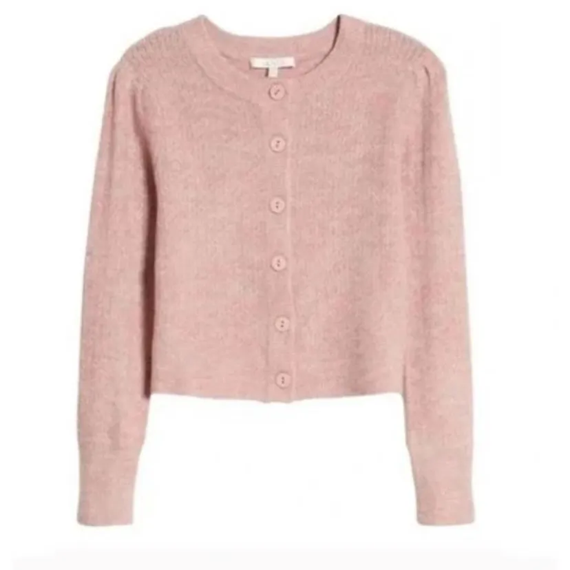 $84 NWT WAYF Women's Pointelle Button Cardigan Blush Melange Long Sleeve Sweater - Image 3