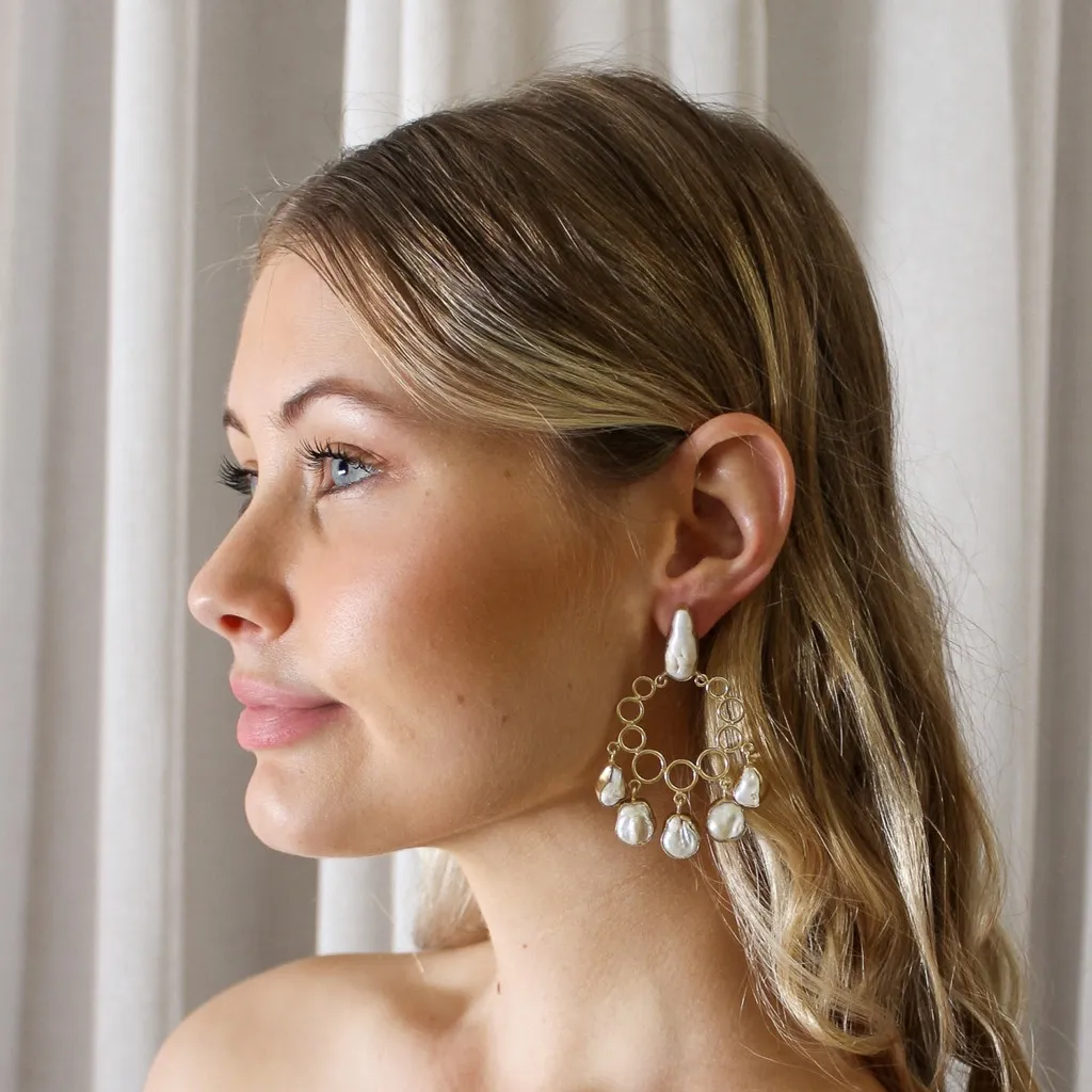 Madi Lane Bridal Milane Collective. Tate Earrings (MC425). Gold. Pearl. White - Image 4