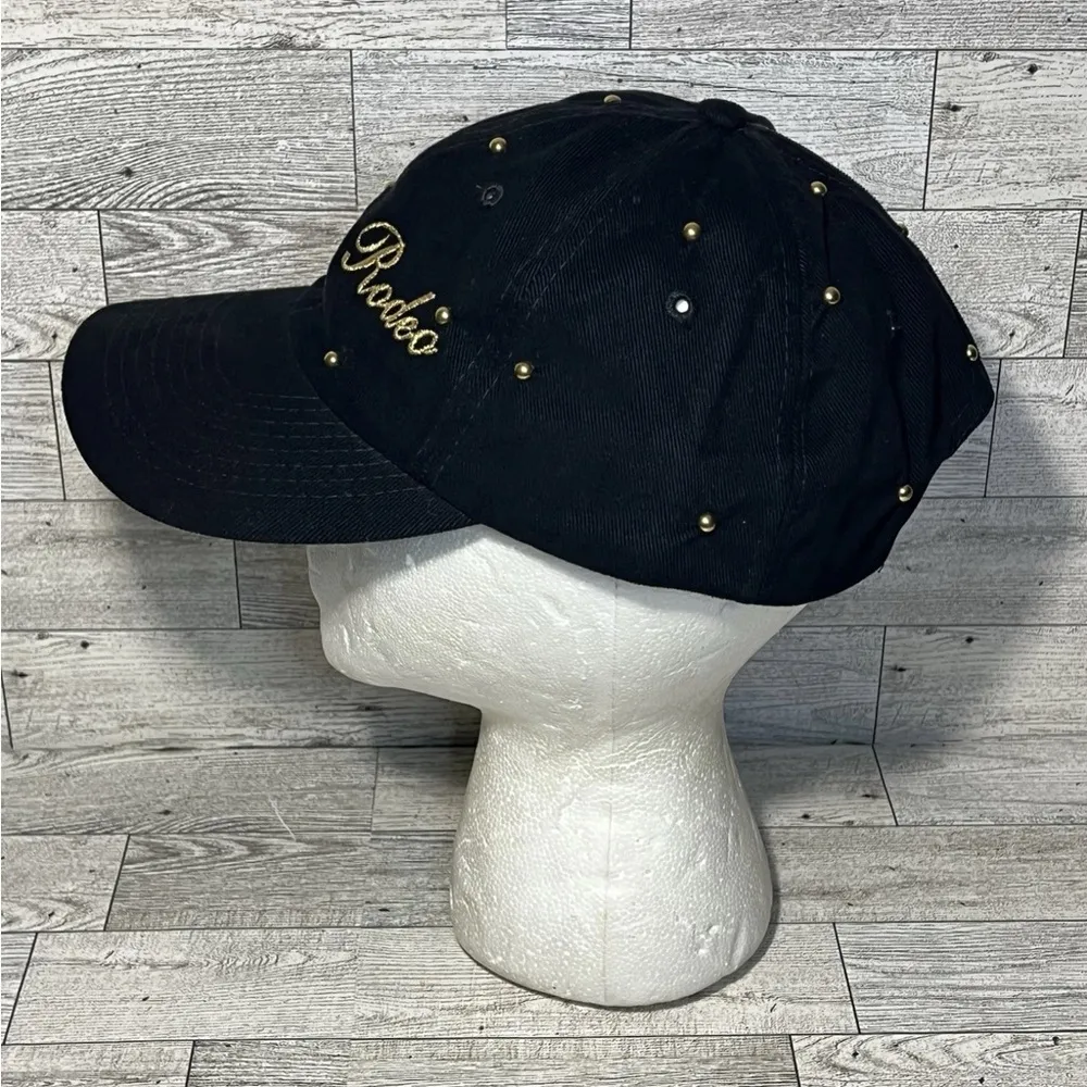 Vintage Nissin Snapback Hat “Houston Rodeo” Black Gold Embroidery Studded - Image 2