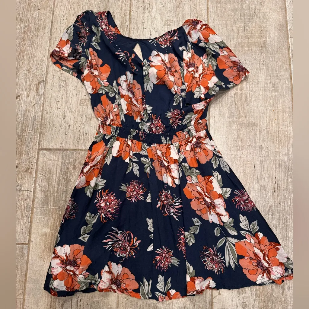 Aakaa Navy Floral Dress with Orange and White Accents - Image 5