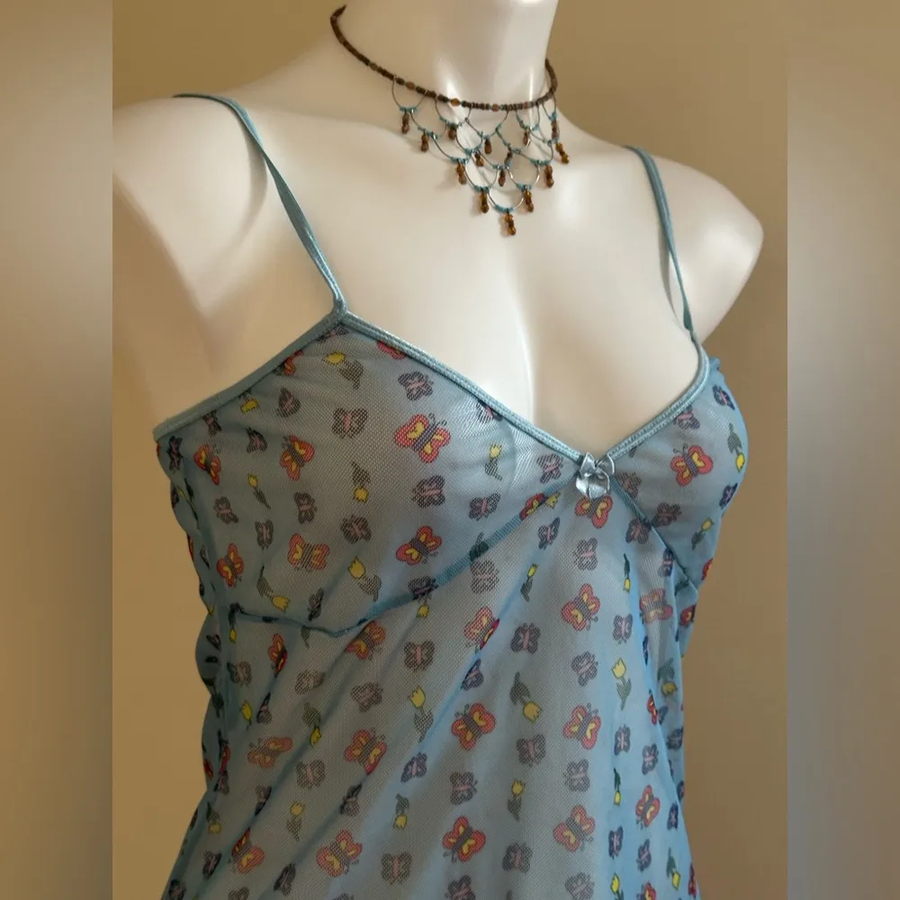 Peeping Tom Sheer Blue Floral & Butterfly Intimate Nightgown Elastic Straps Sz S - Image 3