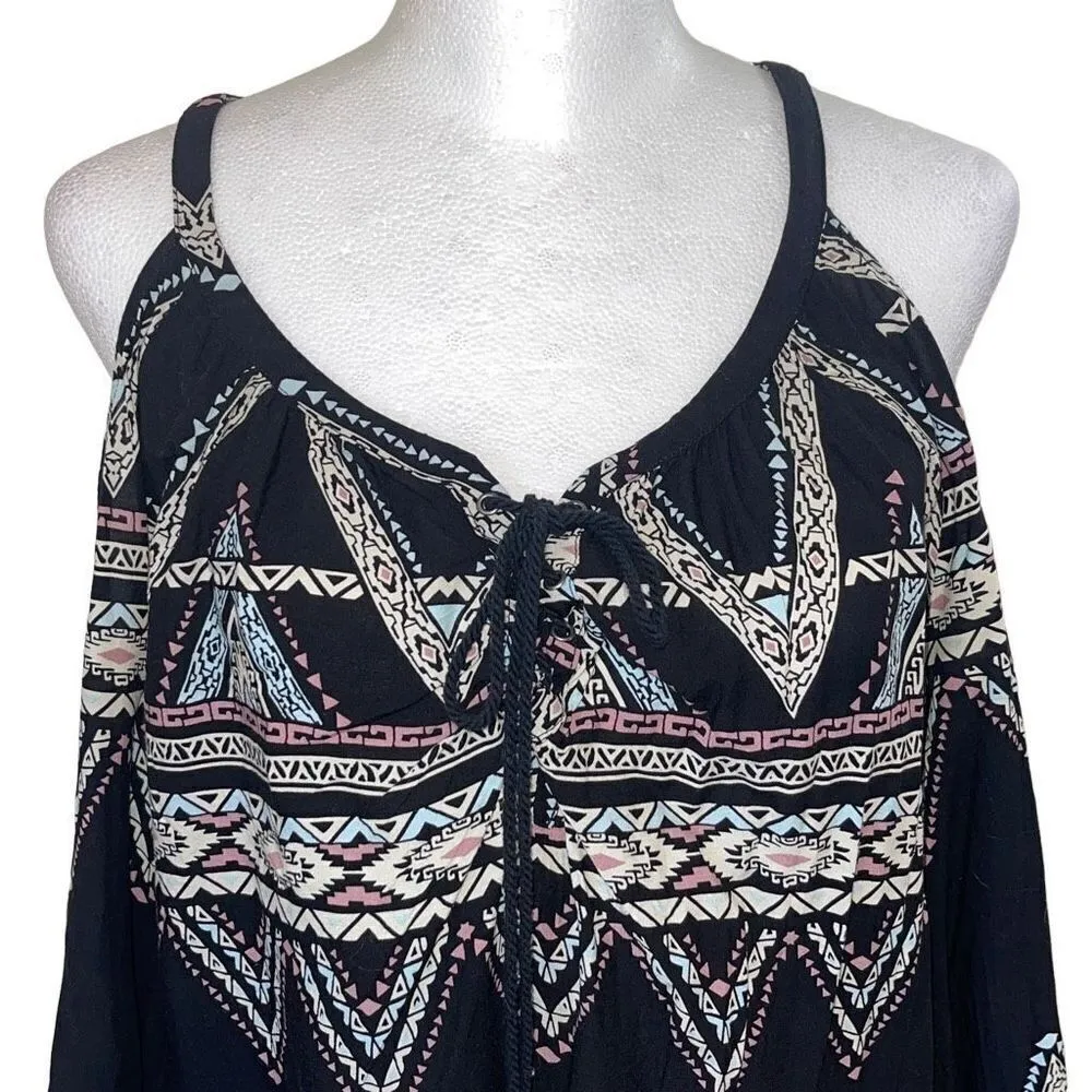 Jessica Simpson Women's Cold Shoulder‎ Top Blouse Multicolor Aztec Print Large - Image 2
