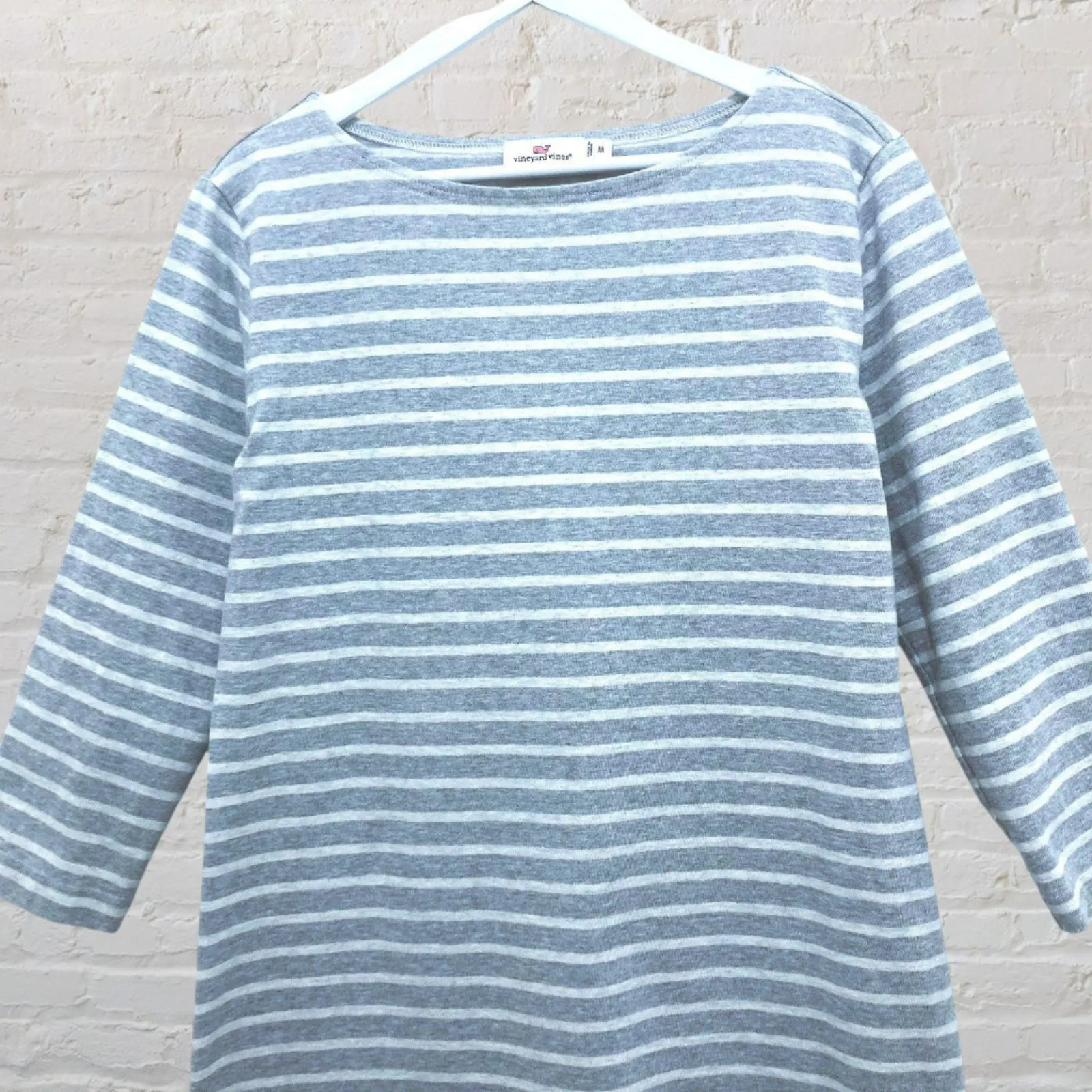 Vineyard Vines Dress Size M Striped Gray White Cotton Shift 3/4 Sleeve - Image 5