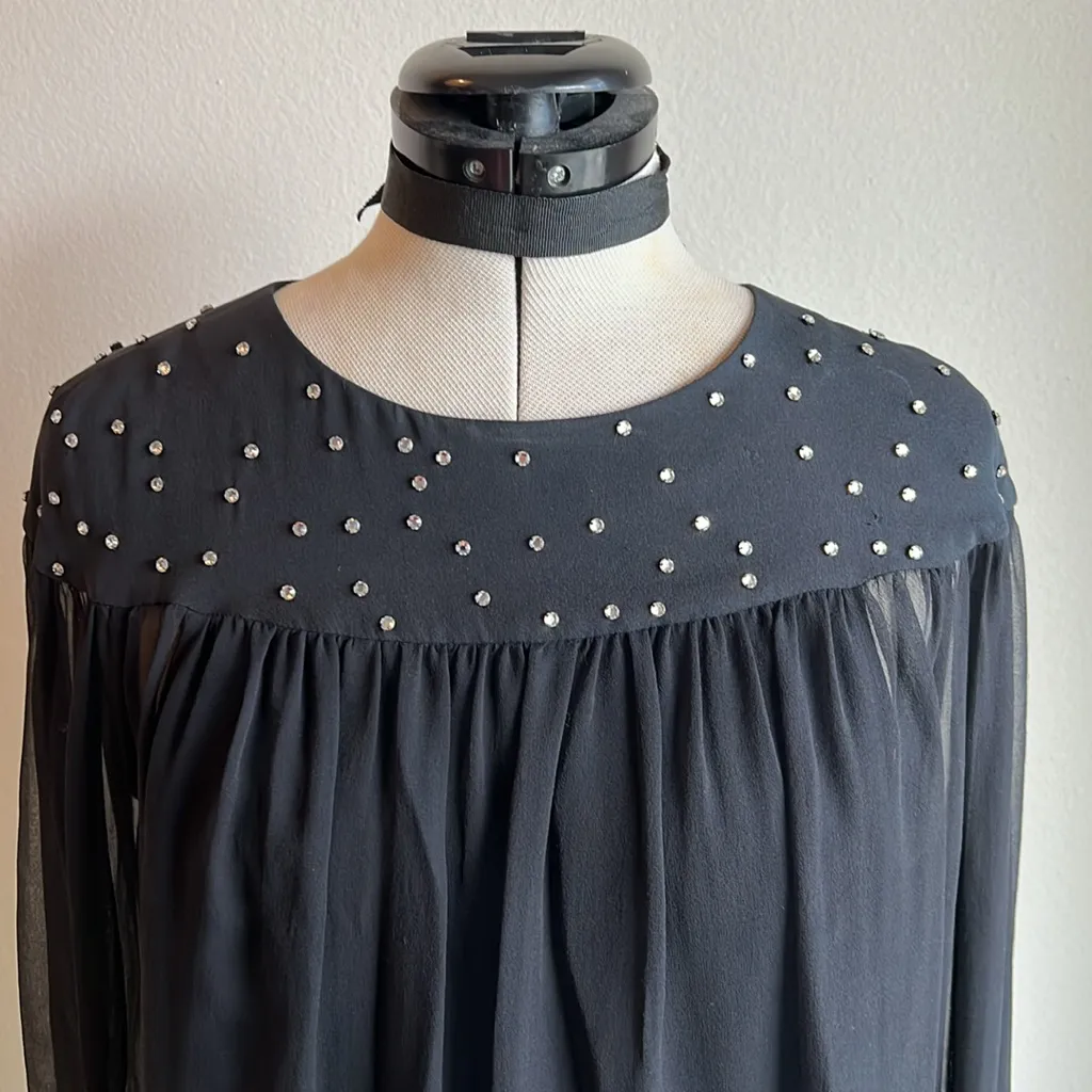 3.1 Phillip Lim Black Silk Rhinestone Sheer Top - Image 3
