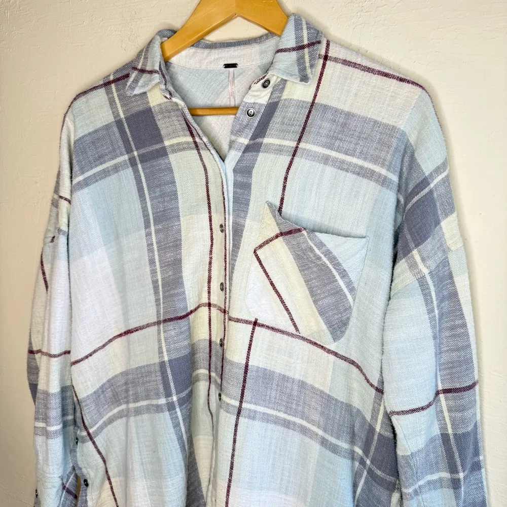 Free People Rainy Day Plaid Button Down Flannel Shirt Size XS - Image 3