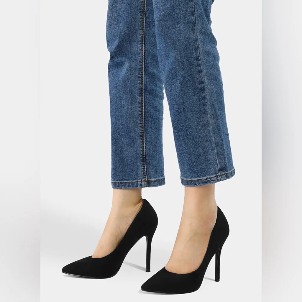Womens Black Suede Stiletto Heel Pumps Size 10 - Image 9