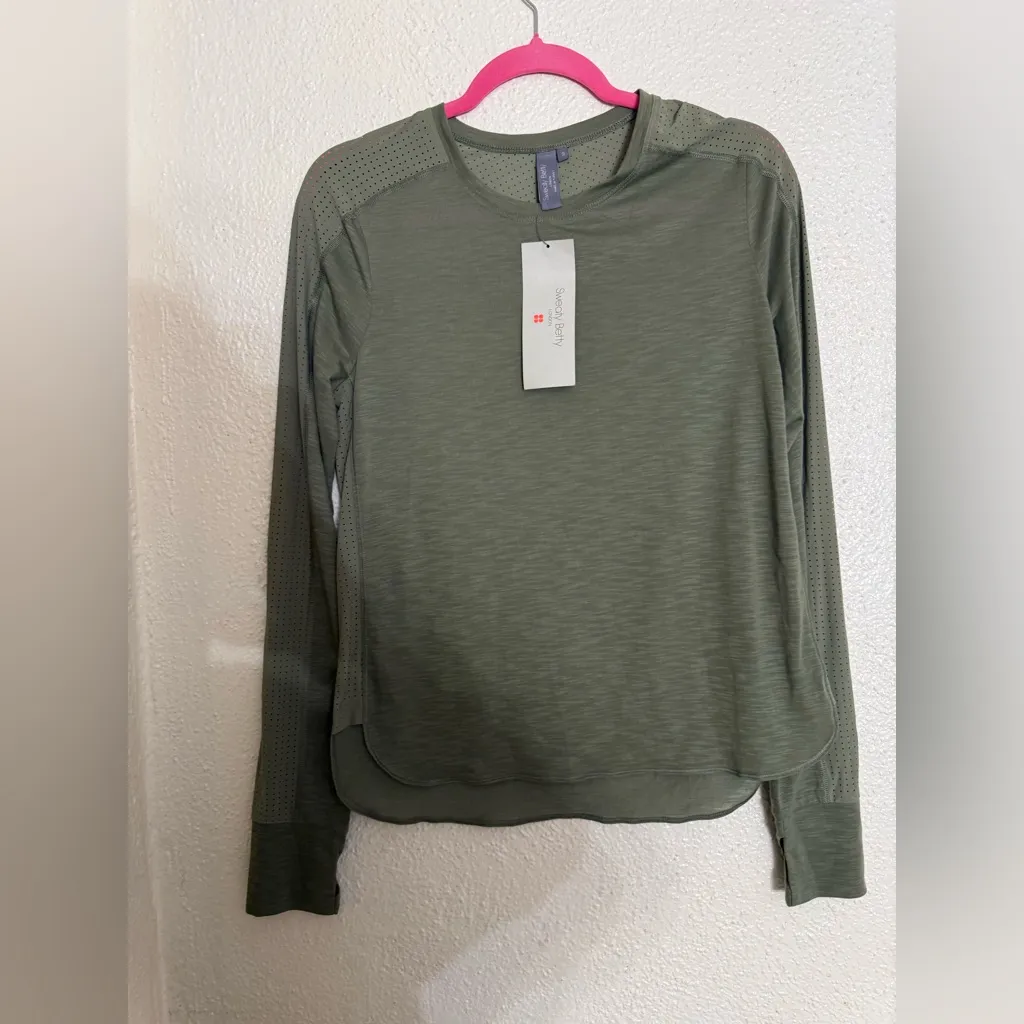 Sweaty Betty Dark Green Long Sleeve breeze running Top size S NWT - Image 3