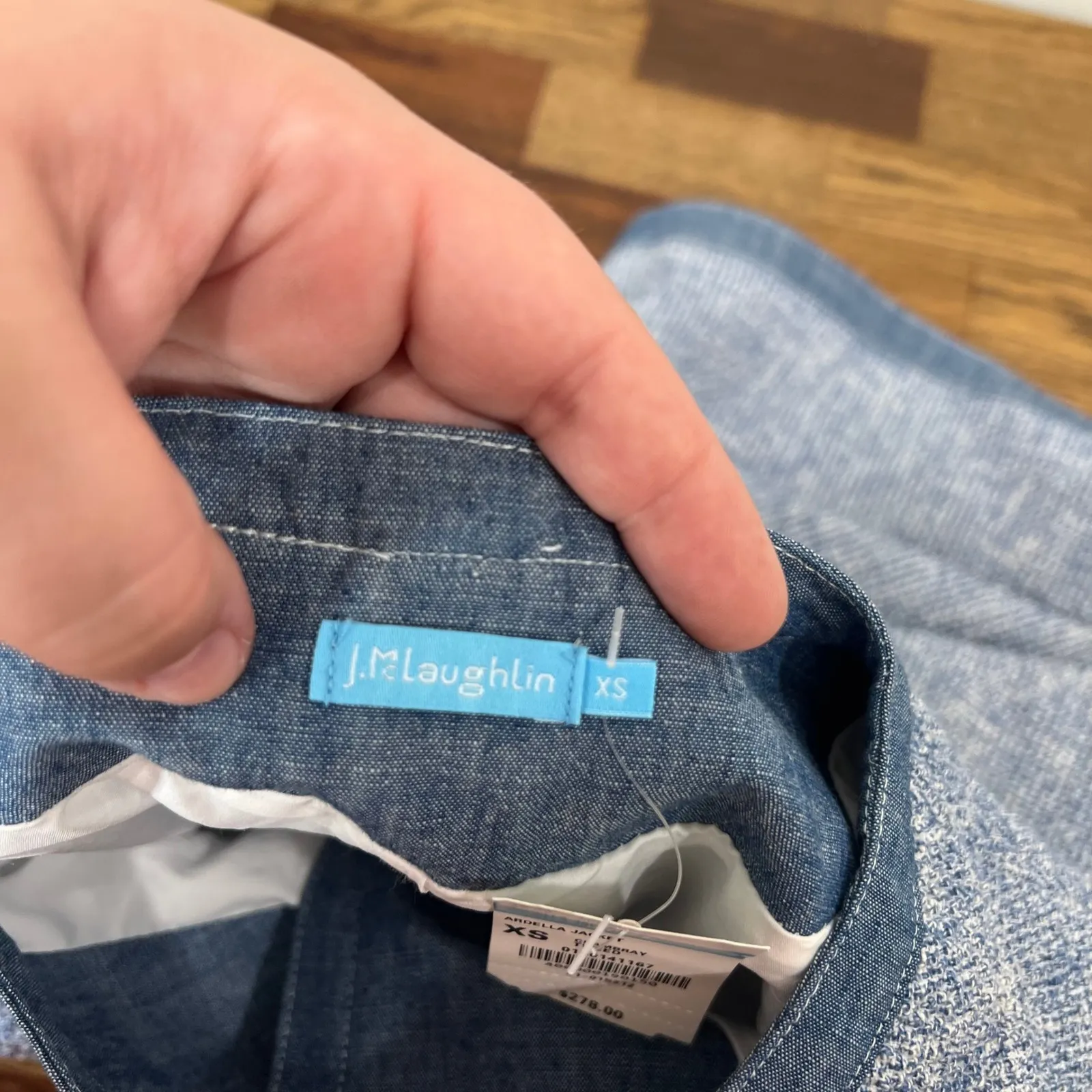 J Mclaughlin Ardella‎ Jacket XS NWT $278 Cotton Blazer Chambray Tweed Blue - Image 5