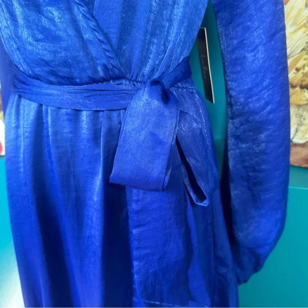 Lulus Acadiana Royal Blue Satin Long Sleeve Maxi Dress Small - Image 13