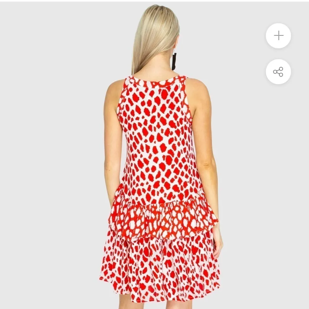 NWT State of Georgia White Red V Neck Ruffle Rara Dress In Red Giraffe sz XS/S - Image 5