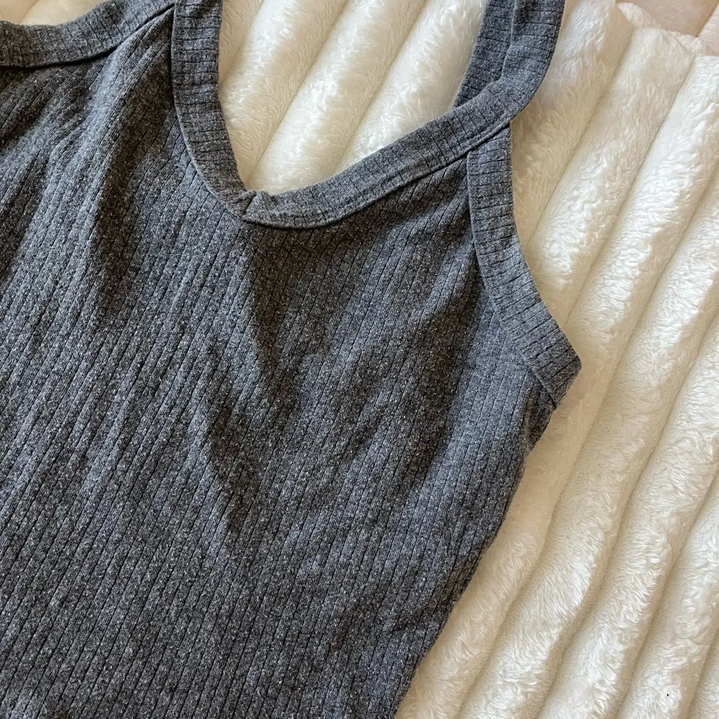 Destined Gray Ribbed Tank Top - Image 2