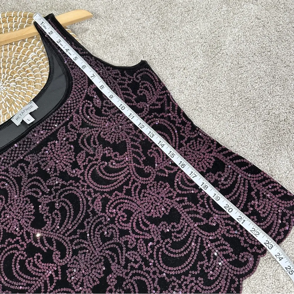 Metaphor Black Purple Sparkly Beaded Sequin Pattern Tank Top Velvet Whimsigoth L - Image 10