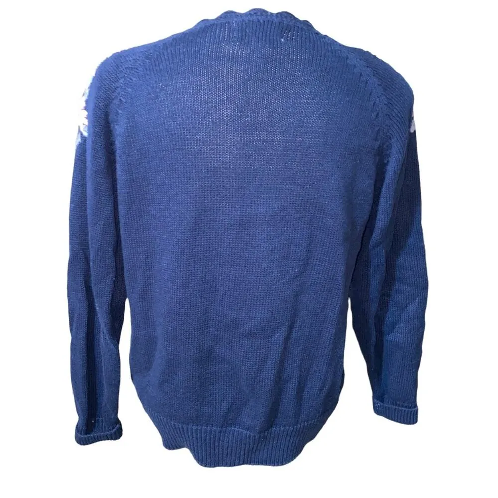 Vintage Chunky Knit embroidered applique sweater scalloped hem pearl buttons - Image 4