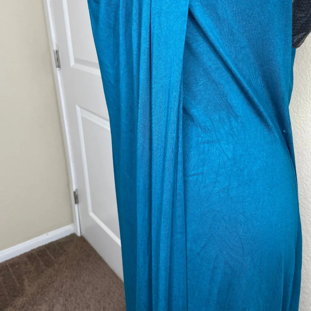 Womens Teal Stretch Ruched Leather Embellished Zippered Maxi Sz 12 - Image 6