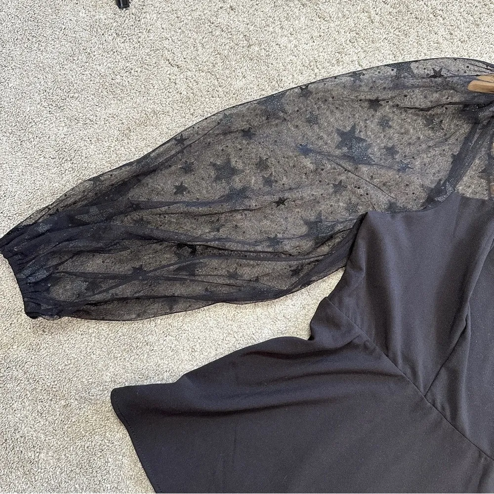 Torrid Peplum Stretch Woven Glitter Star Organza Top Longsleeve Goth in Black 2X - Image 8