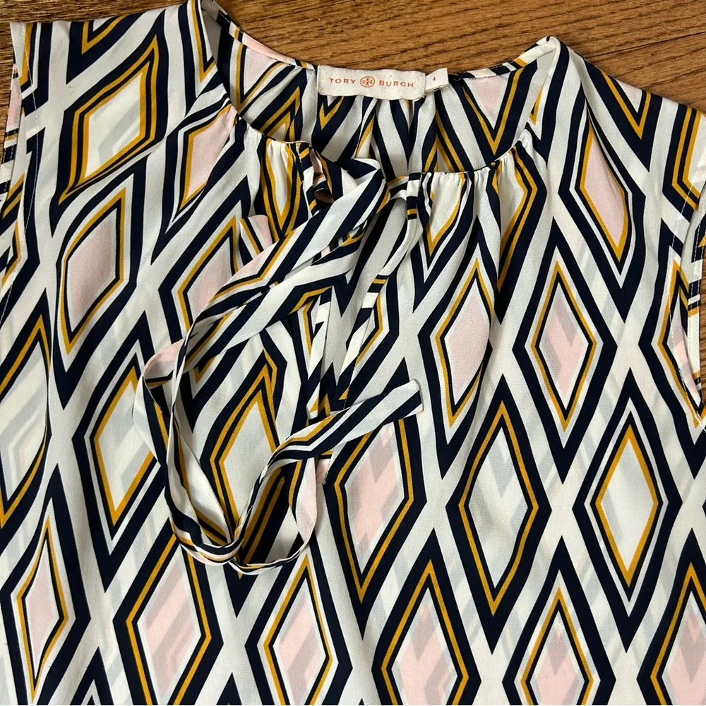 Tory Burch | Faye Diamond Print Silk Tank Blouse Size 4 - Image 4
