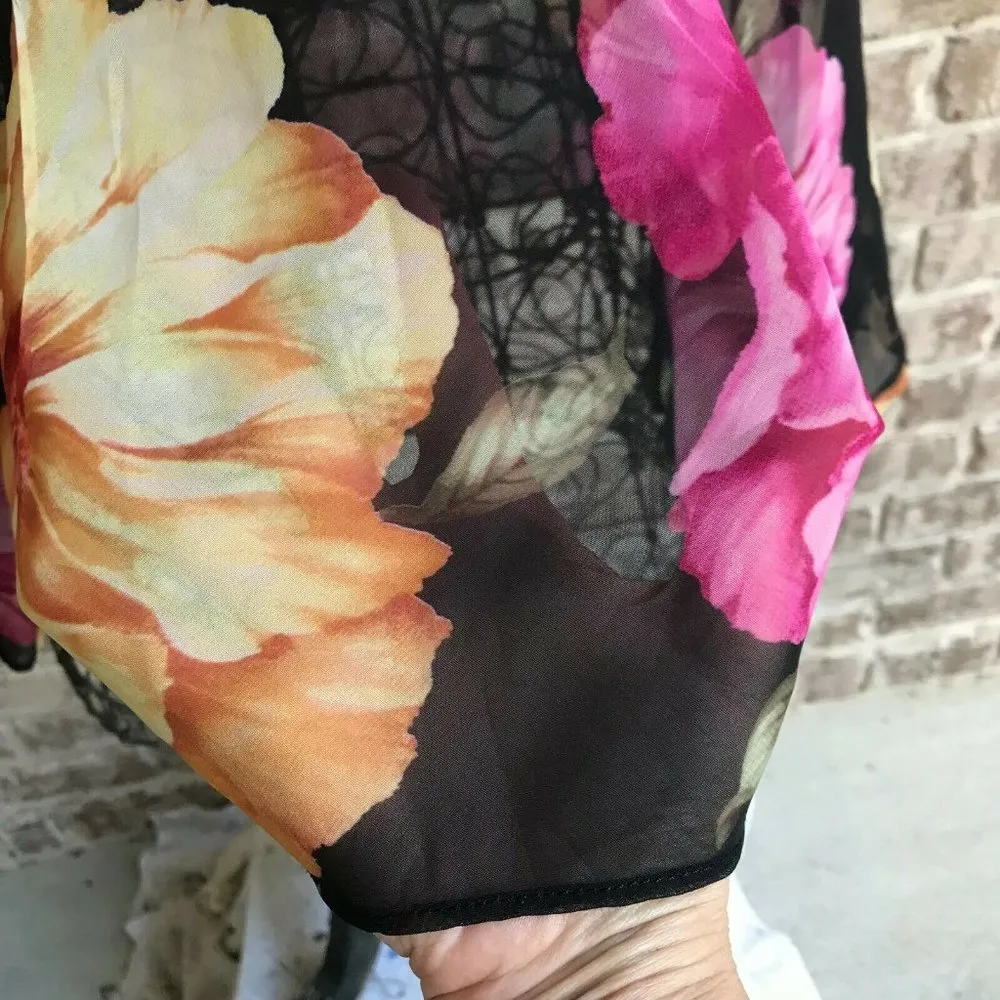 Willi of California Sheer Floral Blouse Black Shoulder Pads See measurem… Size undefined - Image 6