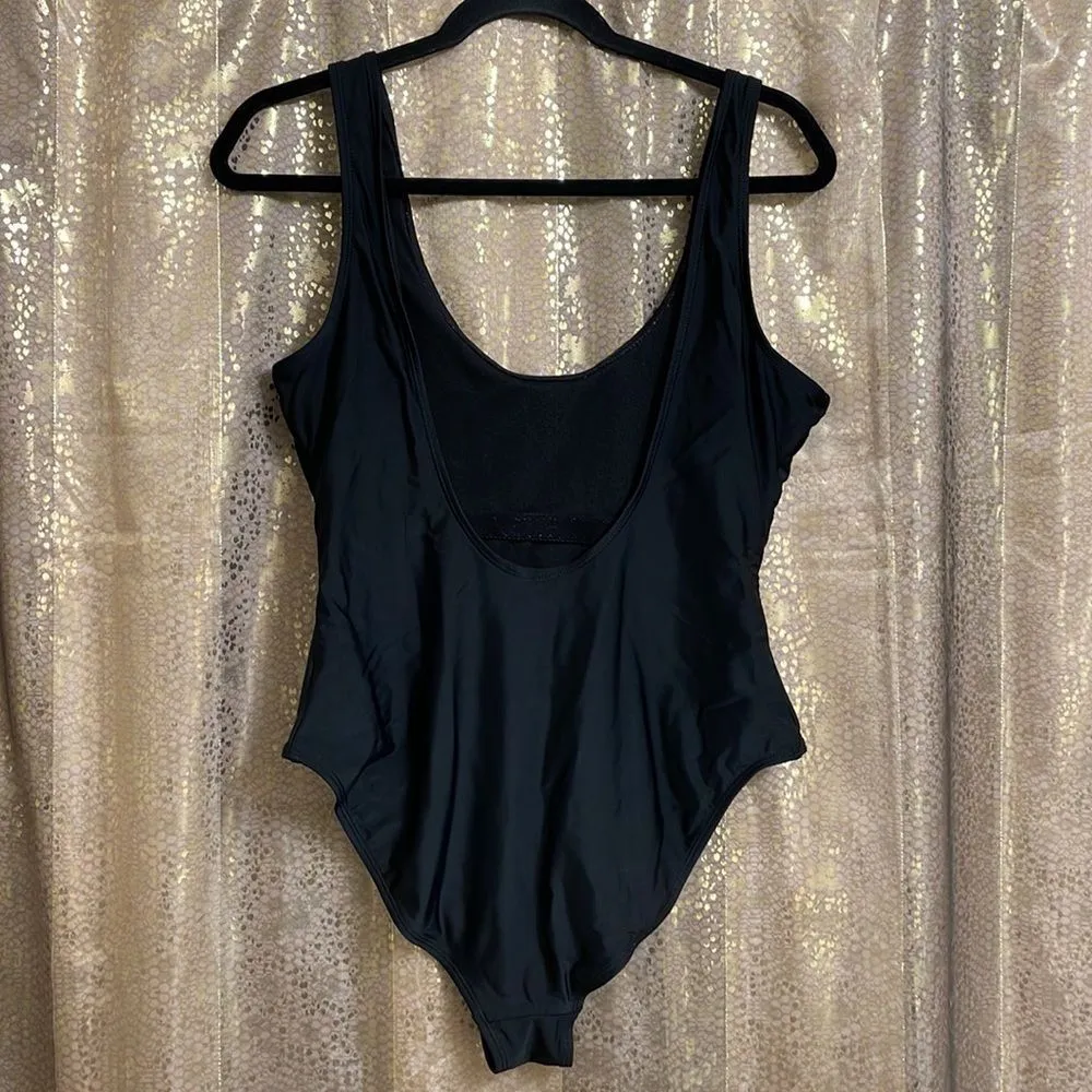 No Boundaries plain black high cut one piece swimsuit, size XL (15-17) - Image 3