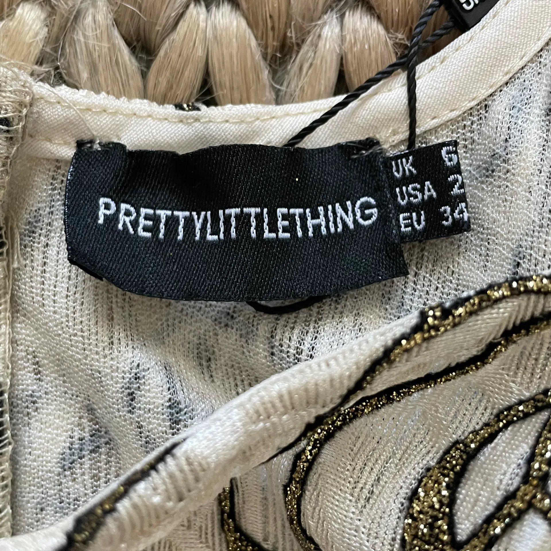 NWT Pretty Little Thing Gold Glitter Nude Square Neck Bodycon Mini Dress size 2 - Image 10