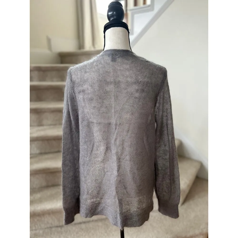 J.Jill Loose Weave Mohair Blend Light Grey Cardigan Sweater - Image 3