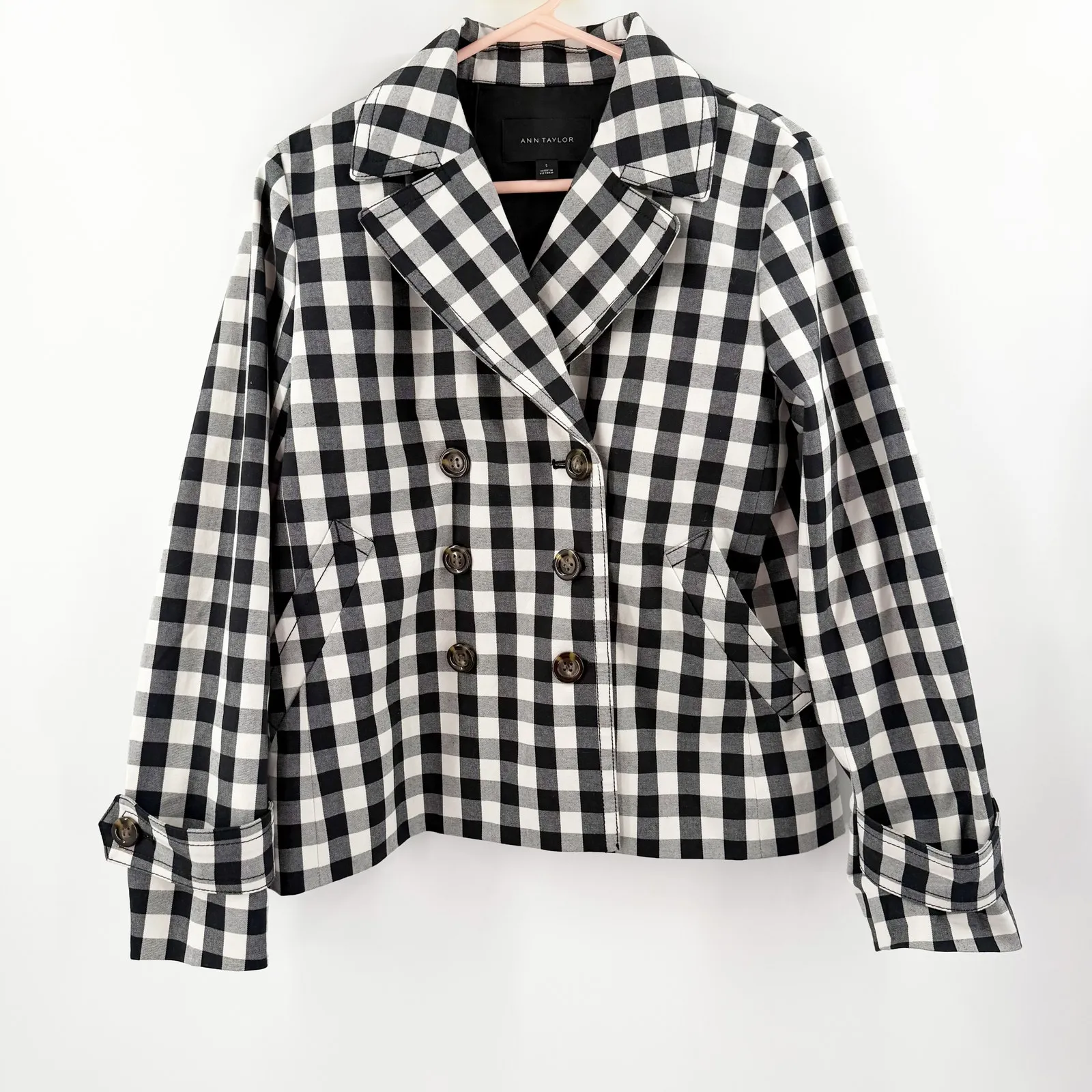 Ann Taylor Jacket Women's Size Small B&W Gingham Double-Breasted Buffalo Check - Image 3