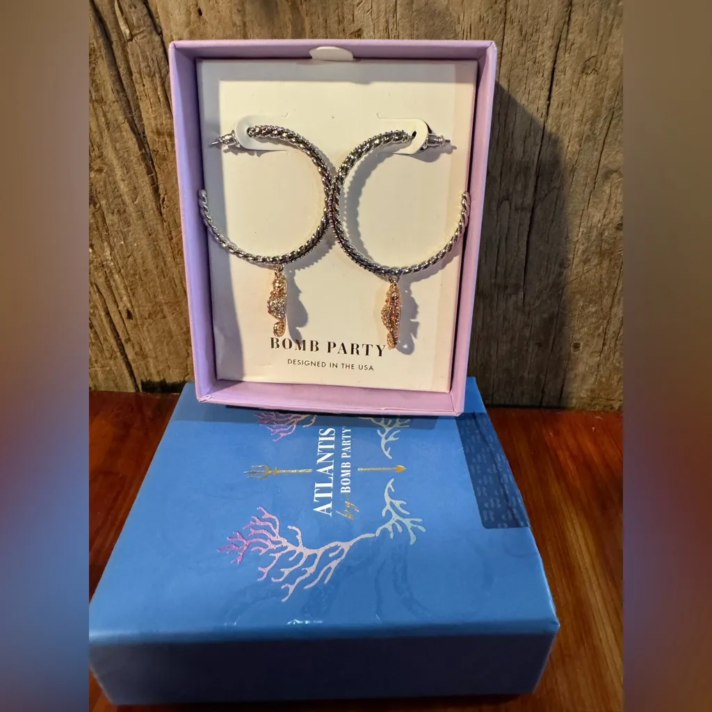 Bomb Party Atlantis Collection RBP5988 Hoop Seahorse Earrings. Silver/Gold Gold - Image 2