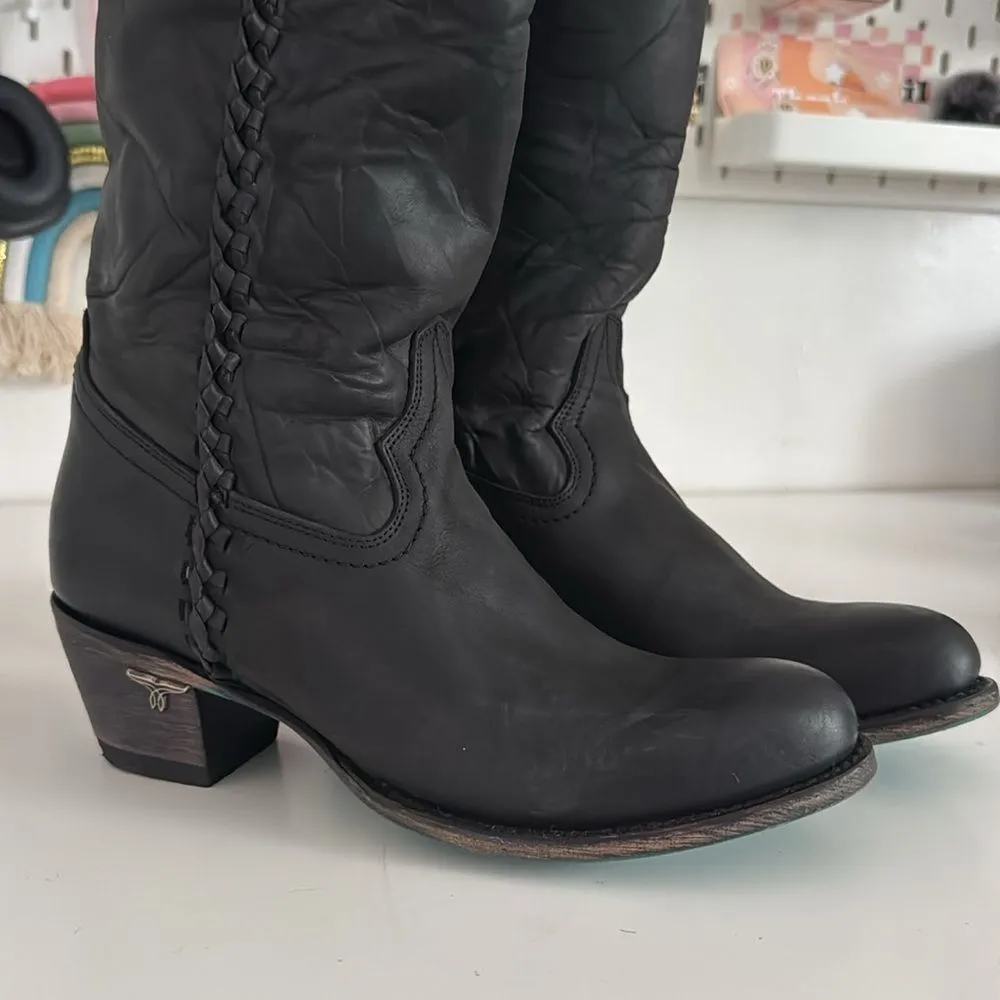 Lane Women's Plain Jane Charcoal Tall Western Boots EUC Black Size 7.5 - Image 7