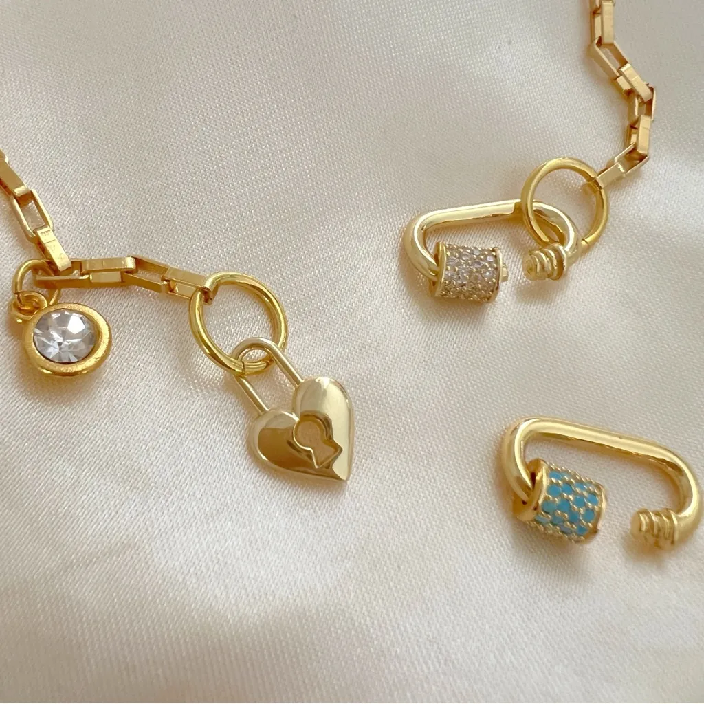 18K Gold Plated Locked Heart Carabiner Necklace Titanium Steal Womens Jewelry - Image 9