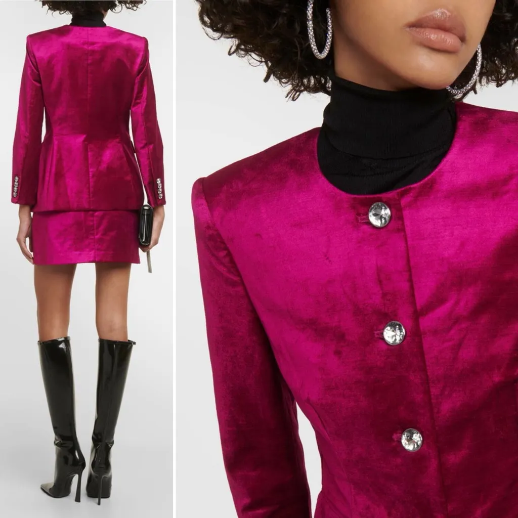 VERONICA BEARD Cencia Magenta Velvet Collarless Jacket Size 2 - Image 12