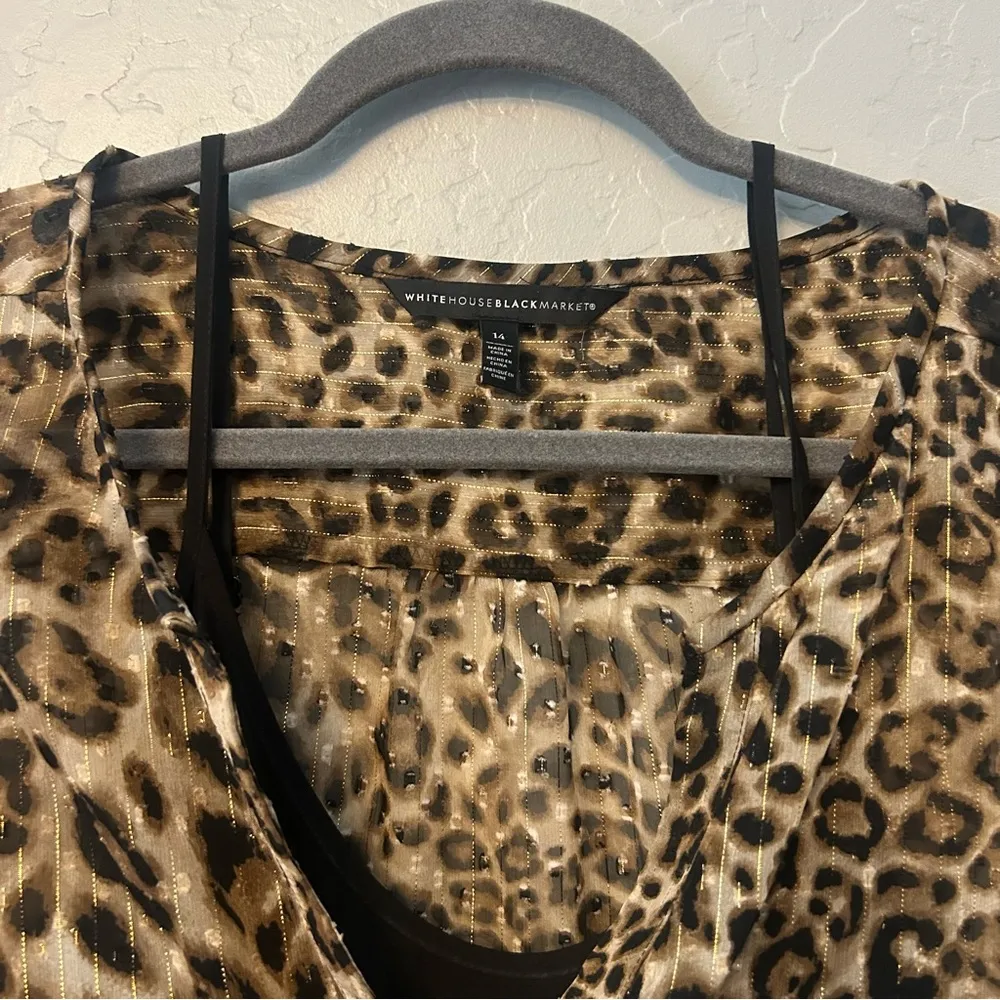 White House Black Market leopard animal print long sleeve blouson dress size 14 - Image 5