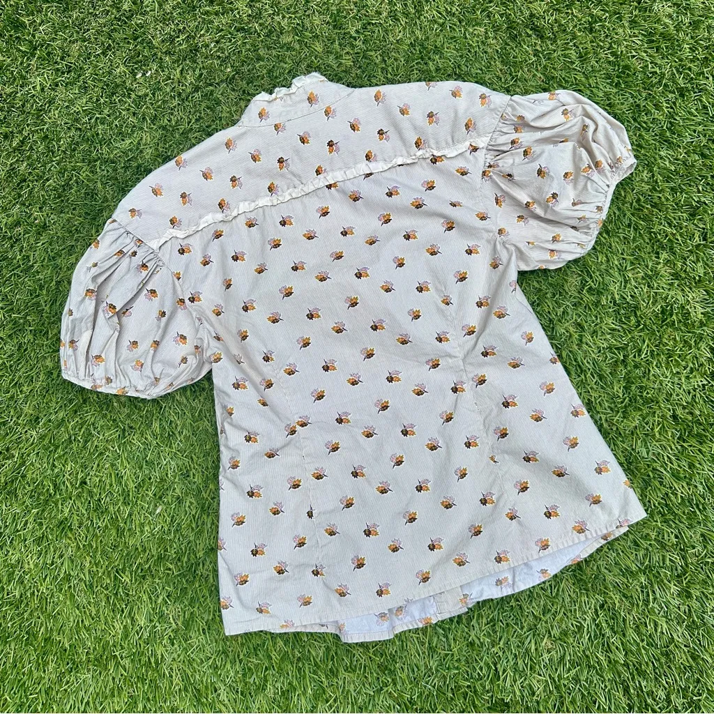 Free People Tiny Floral Bouquets Puff Sleeve Button Down Shirt - Image 10