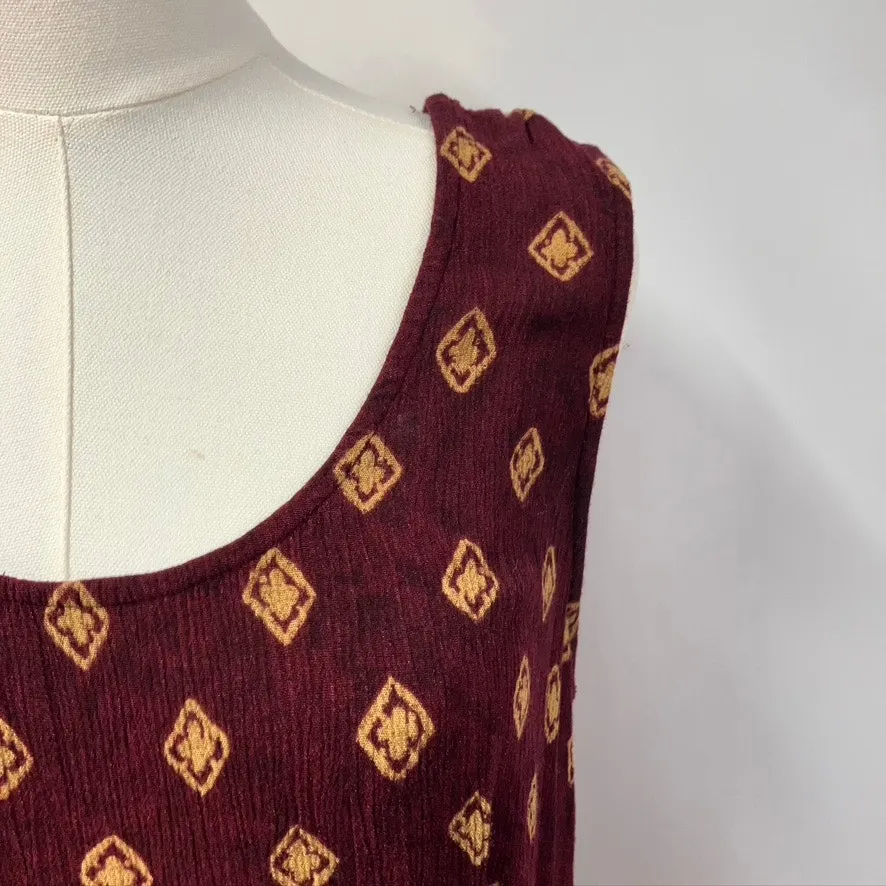 Vintage Rabbit Rabbit‎ Rabbit Rayon Slip Dress Womens M USA Made Maroon Gold Purple Size M - Image 5