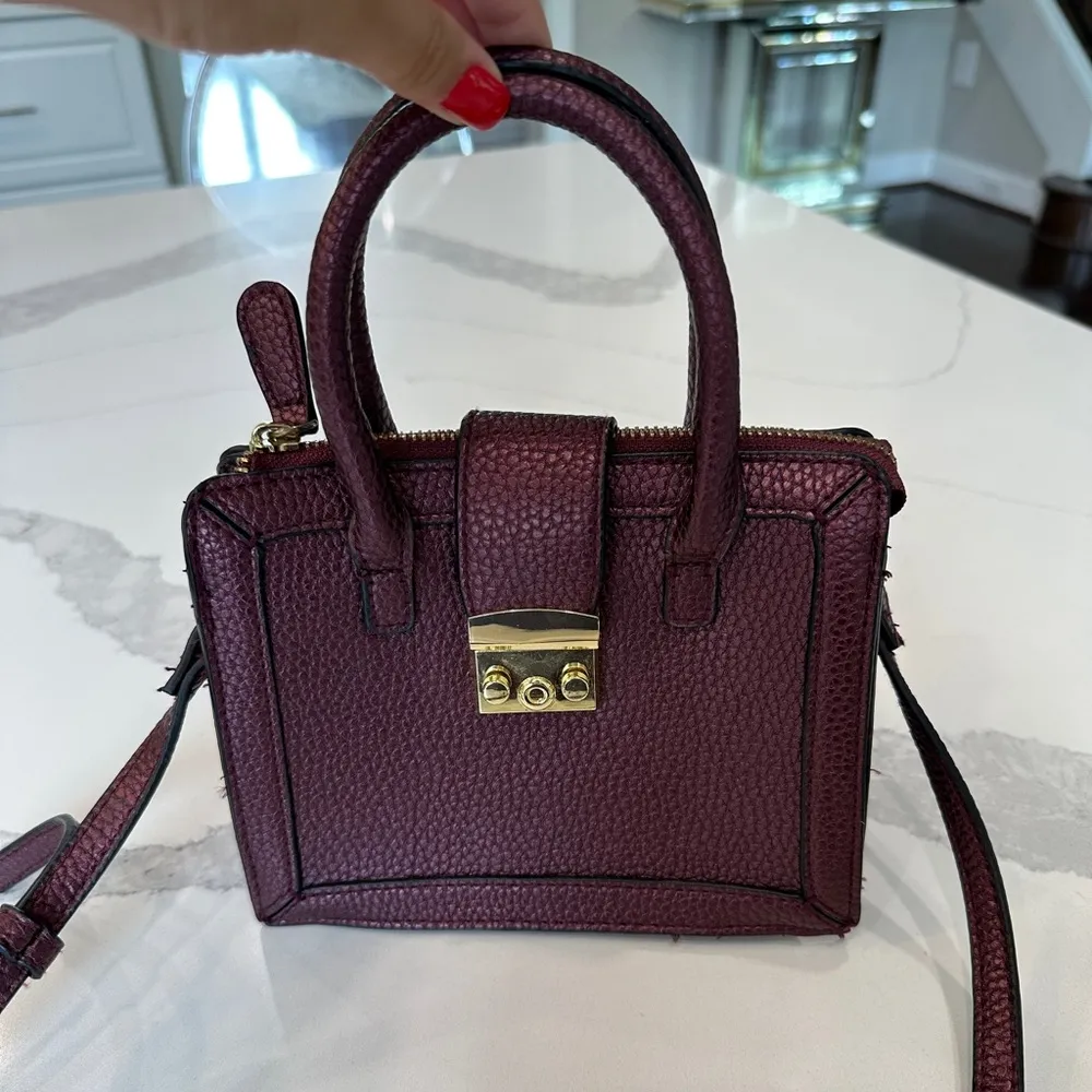 Burgundy Gold Mini Bag with Top Handle and Long Strap - Image 3