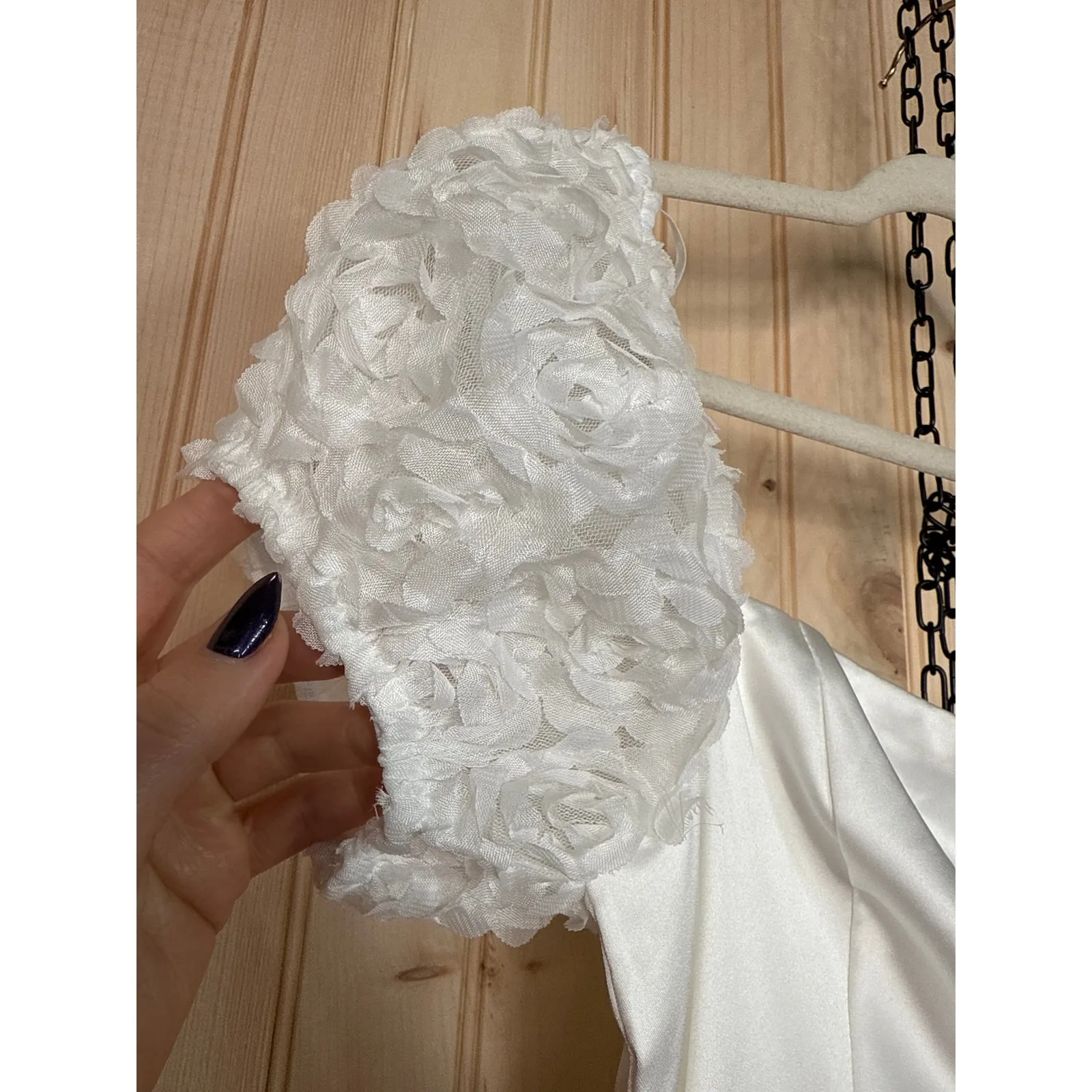 NWT Lulus Precious Enchantment White Satin Floral Puff Sleeve Mini Dress LWD S - Image 3