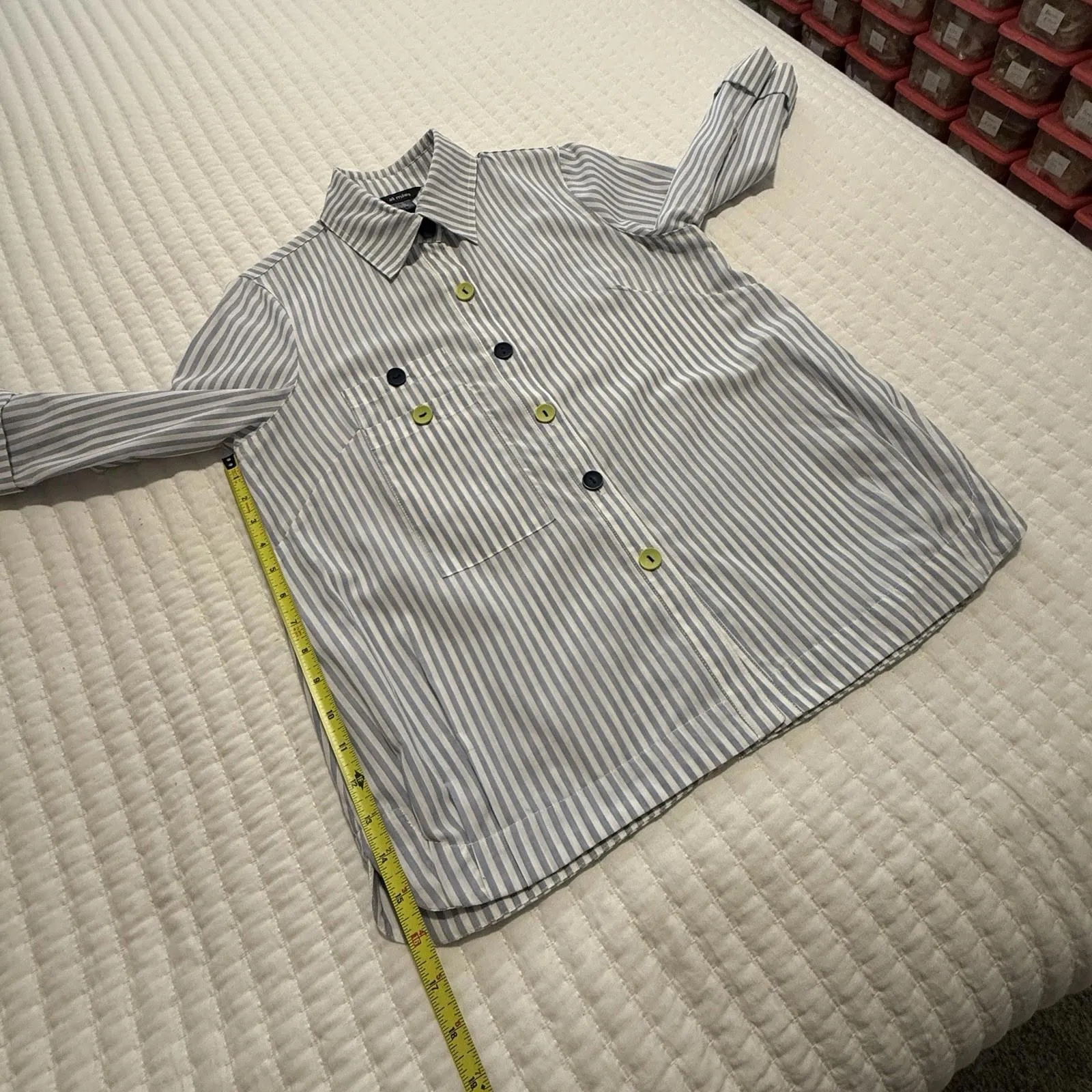 Ali Miles Striped Button Up Blouse Shirt Top Blue White Sz PS Petite Small - Image 3