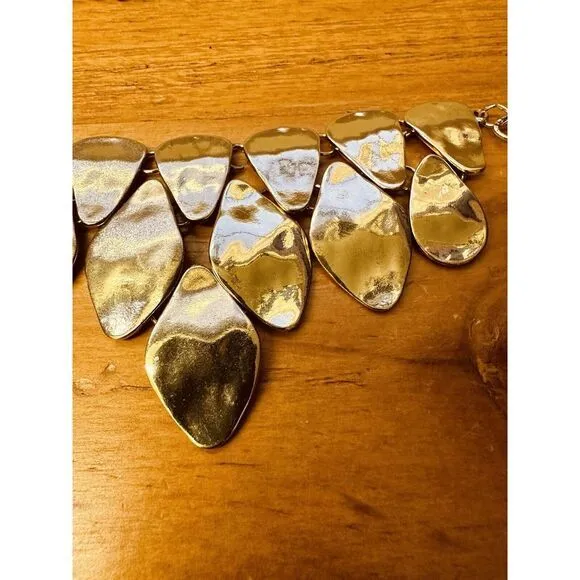 Hammered Like‎ Flat Stones Gold Tone 16" Adjustable Necklace Statement Piece - Image 9