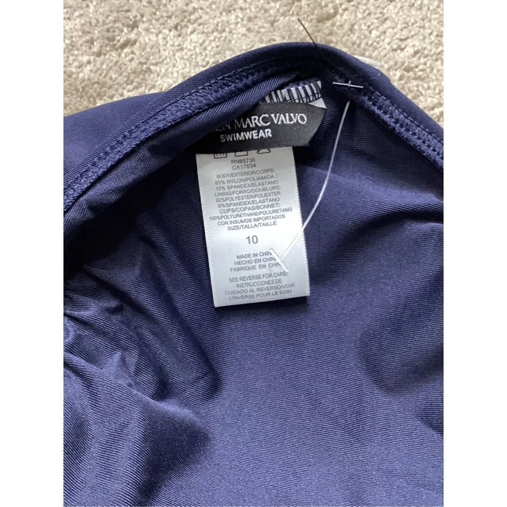 New. Carmen Marc Valvo plunge navy ruffle swimsuit. Normally $139 size 10 - Image 11