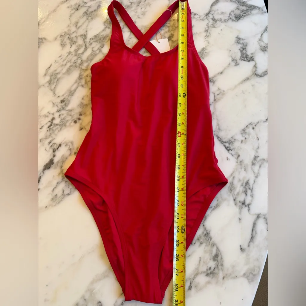 NWT Quince Italian Cross-Back One-Piece Swimsuit – Red, Size S - Image 9