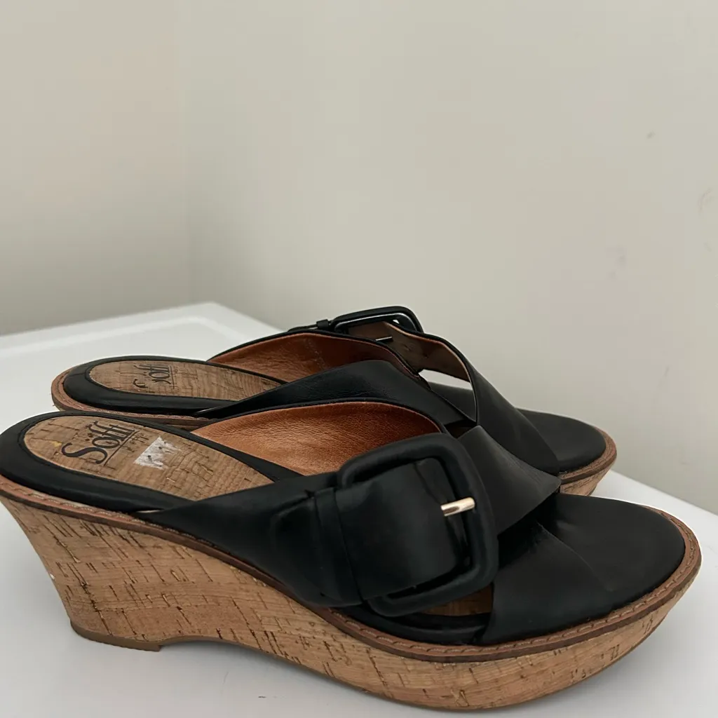 Sofft Leather Wedge Sandals Slip On Black Size 9.5 - Image 3