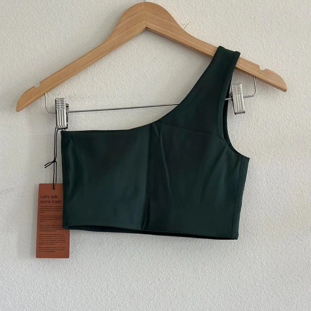 Girlfriend Collective Bianca One Shoulder Bra in Moss, Size X-Small - Image 5