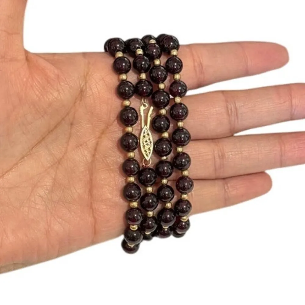 Vintage 30" L GARNET NECKLACE 14KT GOLD BEAD ACCENT heavy classic timeless Red - Image 9