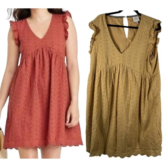 Knox Rose Mustard Yellow Eyelet Babydoll Dress Size XL - Image 2