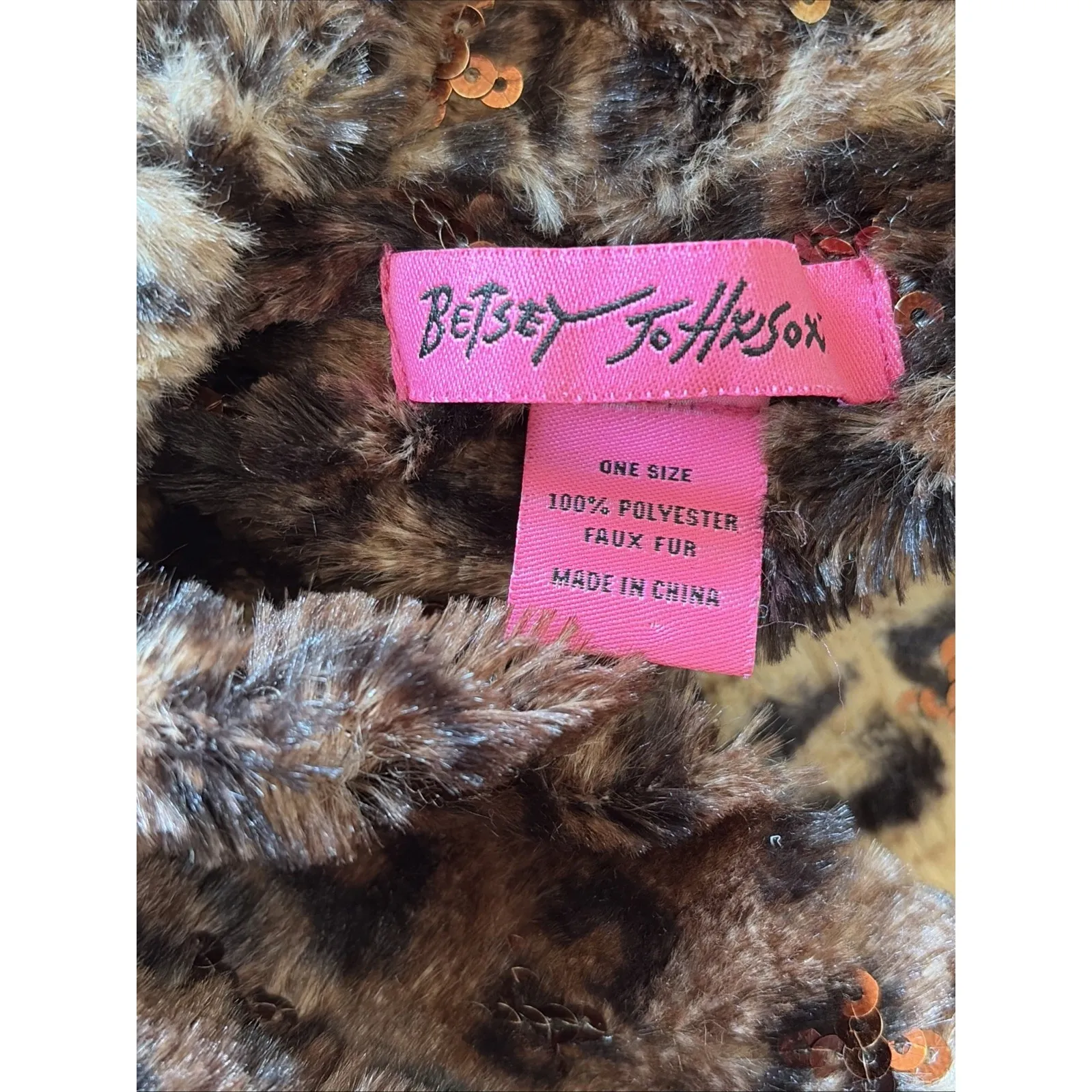 Betsey Johnson Leopard Animal Print Sequin Faux Fux Neck Warmer Cowl One Size - Image 8