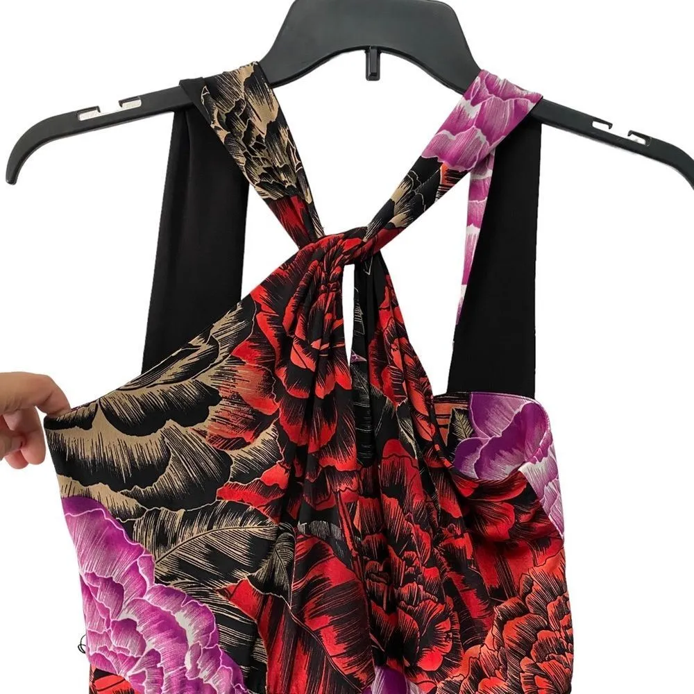 T Tahari Floral Halter Crisscross Neckline Women’s Dress 10 Side Slit Mod Praire - Image 15