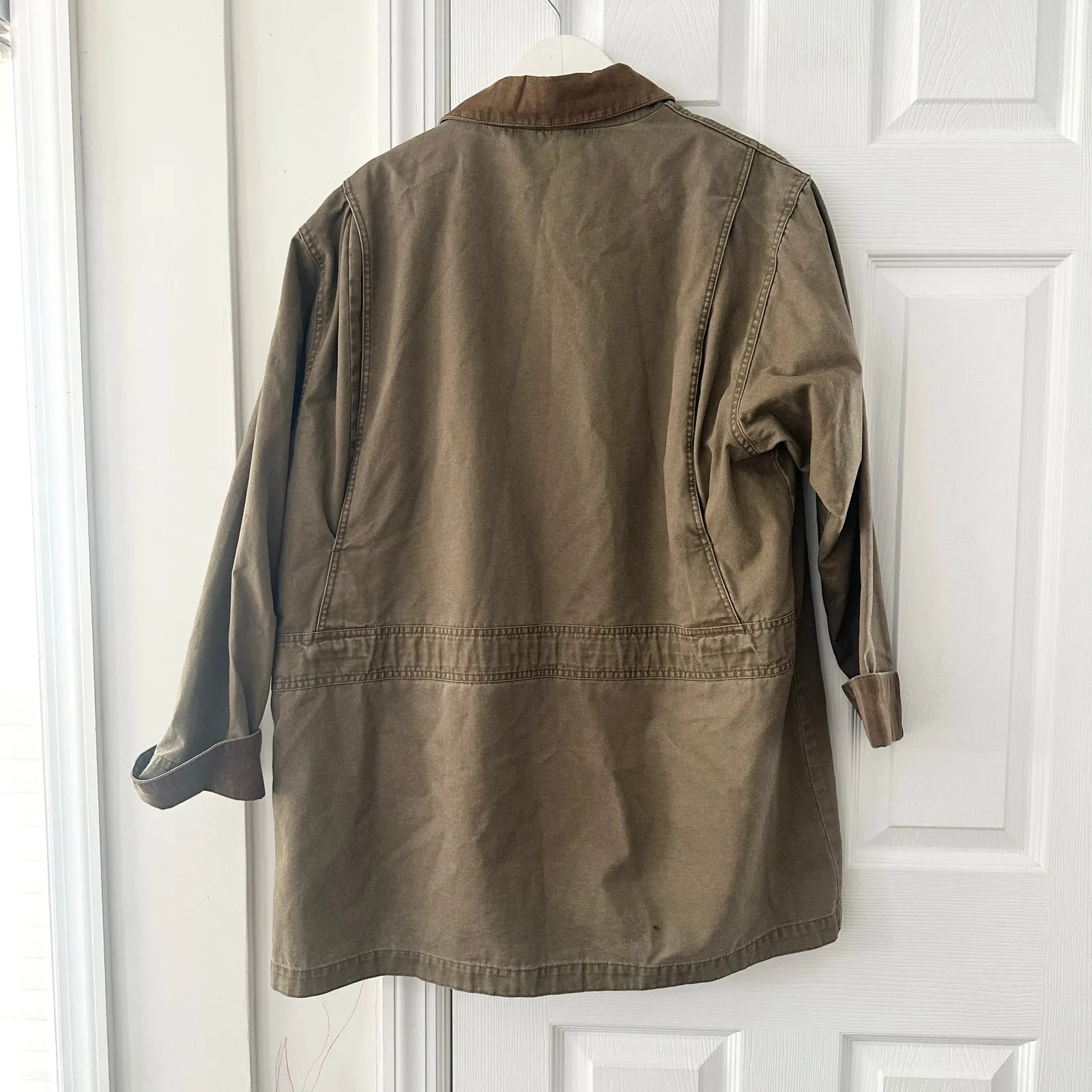 Eddie Bauer Khaki Vintage 80s Chore Jacket Tan Corduroy Collar Cuffs MP Lined - Image 10