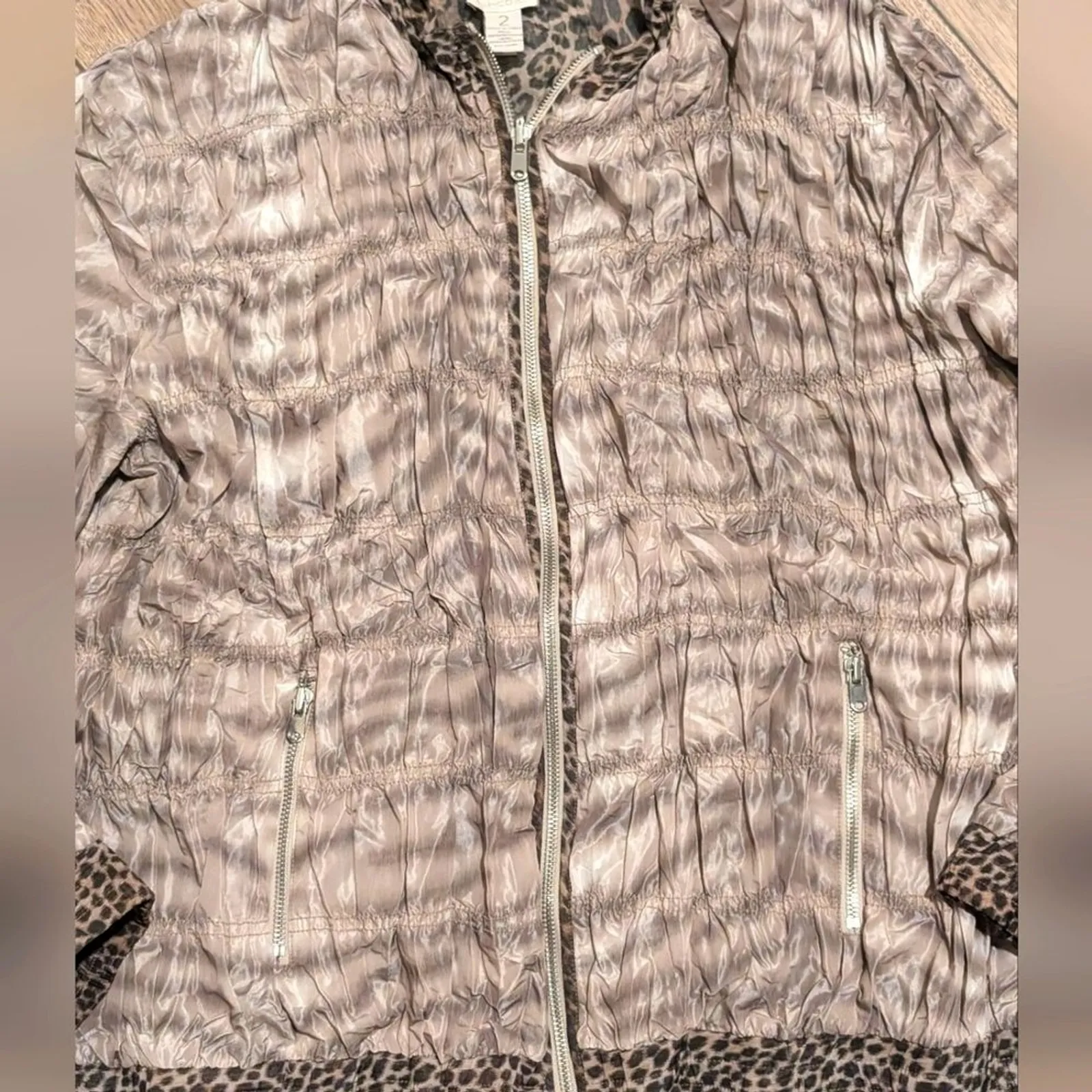 Chico's Jacket 2 Large 12 Textured Ruched Zip Coat Leopard Animal Print - Image 4