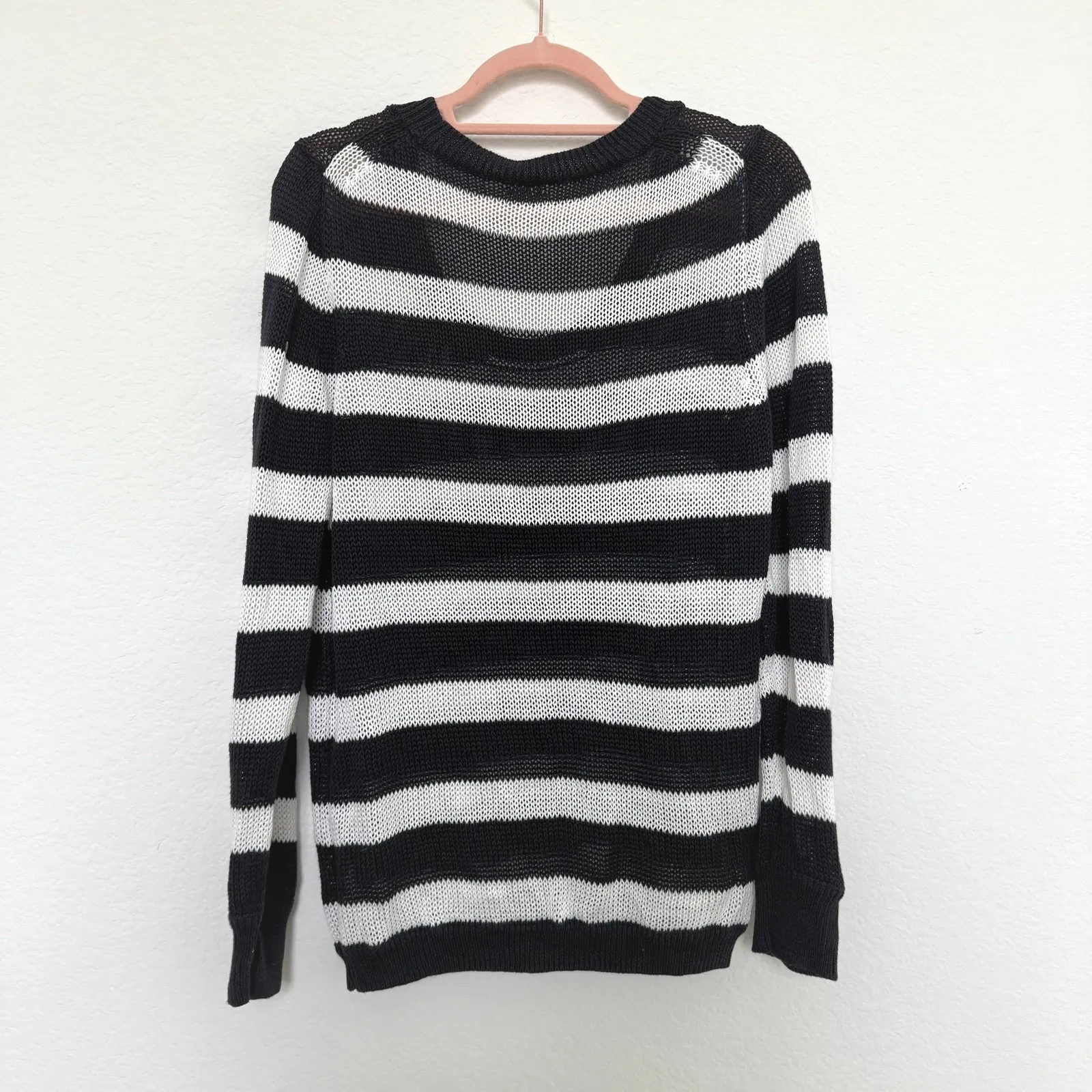 J. Crew Womens Sweater Size M Navy White Striped Linen Blend Coastal Preppy Chic Blue Size M - Image 6