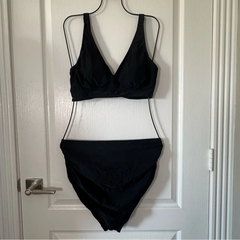 Maternity Swimsuit High Waisted Bikini Set Two Piece V Neck Adjustable Black M Size M - Image 3