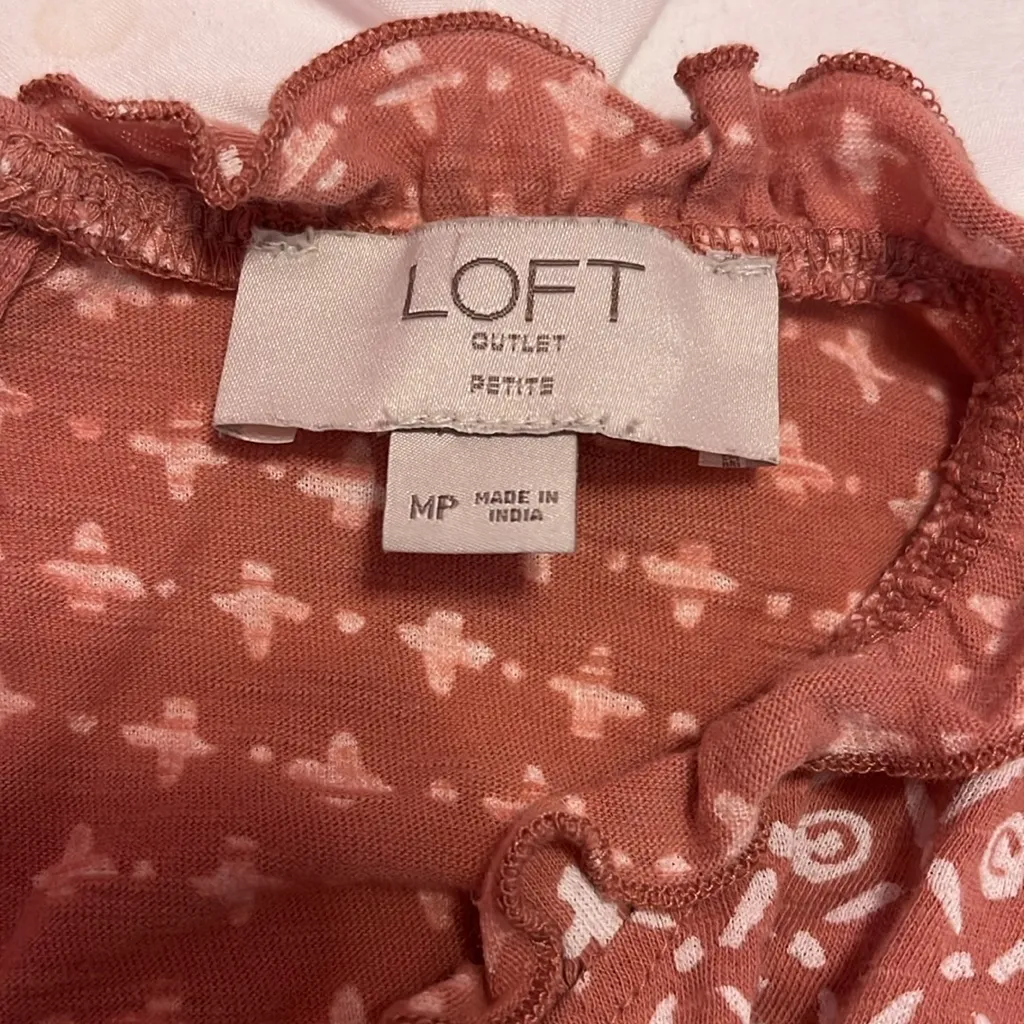 Loft Rust Patterned Blouse with Ruffle Sleeves - Image 3