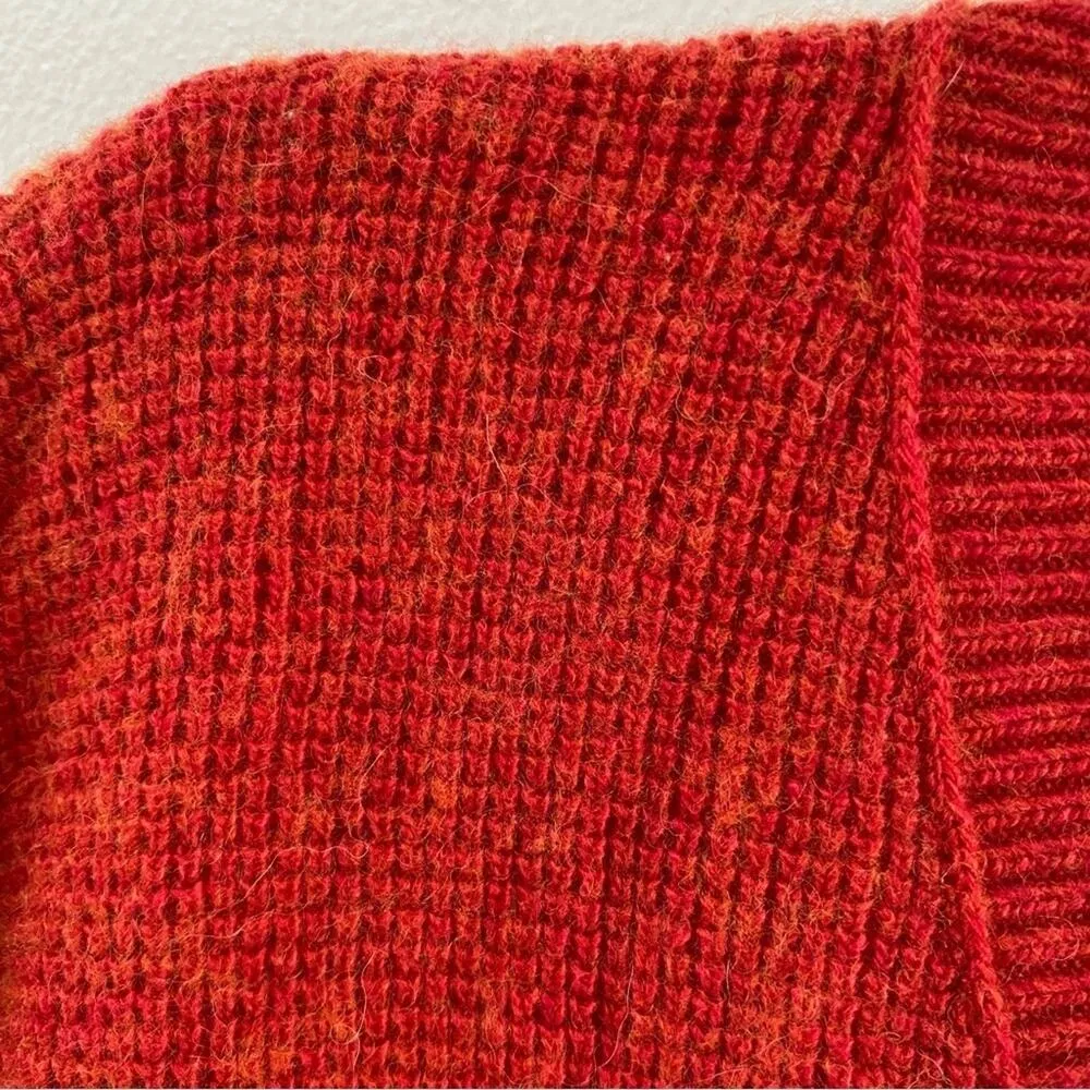 MADEWELL | Red Wool Blend Asherton Waffle Knit Henley v-neck sweater Size S - Image 7